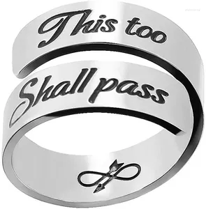 Cluster Rings Inspirational " This Too Shall Pass "Stainless Steel Wrap Twist Ring Women Birthday Gift Do Not Fade YLQ1231 Drop