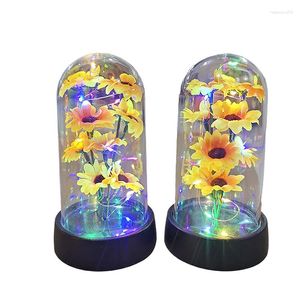 Dekorativa blommor Solros Night Light Eternal Flower Glass Cover Lamp Shade Rose LED FOLY Creative Desktop Decor