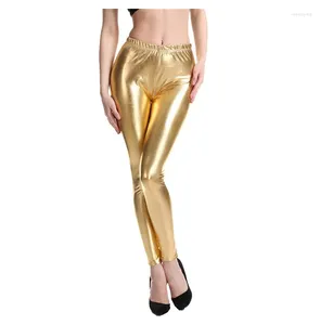 Women's Pants Adhesive Coated Mirror High Elasticity Sexy Waist Glossy Leather Oversiz Faux Solid Color Tights Pant