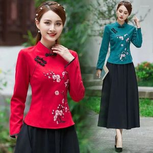 Abbigliamento etnico Camicia cheongsam stile tradizionale cinese Abito retrò donna solido Tang Camicetta casual con colletto alla coreana Elegante top Qipao