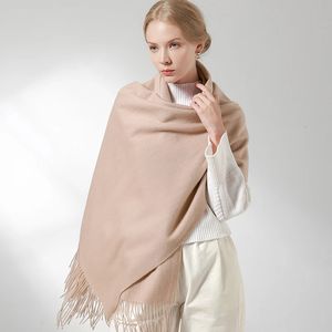 Sciarpa in vera lana al 100% Donna Scialli e stole caldi per donna Stola Femme Solid Ordito Sciarpe in lana cashmere invernale Pashmina di lusso 240127