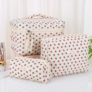 Cosmetic Bags 3Pcs Aesthetic Bag Ladies Cotton Makeup Pouch Travel Organizer Case Cute Print Pencil Quilted Fashion Toiletry