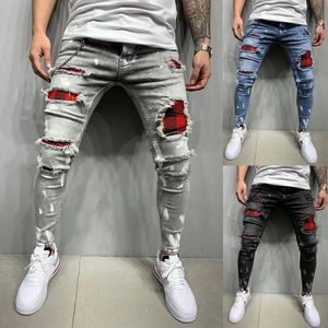 Pantaloni denim casual strappati con pannelli streetwear vintage da uomo Jeans skinny europei e americani con cerniera 240131