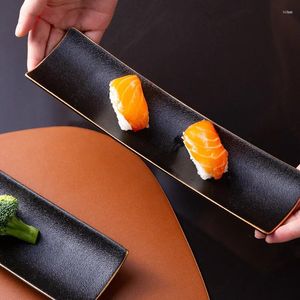 Piatti Stile giapponese satinato nero Phnom Penh piatto rettangolare in ceramica per sushi, lungo, creativo, per la casa, ali di pollo, barbecue