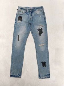 Designer jeans, men's denim embroidery pants, fashionable distressed pants, US sizes 28-40 hip-hop distressed zippered pants
