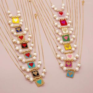 Catene YASTYT Etichetta singola Collana di perle Gioielli da donna Boho Miyuki Perline Modello a cuore intrecciato Quattro catene lunghe da 60 cm