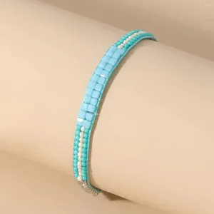 Strand YUOKIAA Natural Semi Precious Stone Double Row Blue Small Square Hand Woven Adjustable Bracelet With Retro Temperament Jewelry