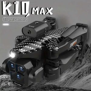 Дроны Новый K10 Max RC Drone HD Тройная камера Оптическое позиционирование потока Предотвращение препятствий Жест Фотография Складной квадрокоптер Игрушки YQ240213