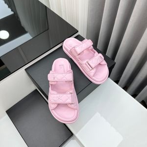 SS24 Black White Gold and Silver Leather Luxury Daddy Beach Sandals Women's Slipper Men Slides Leather Sandal Womens Hook Loop Casual Shoes 35-42 Dust Bag 521