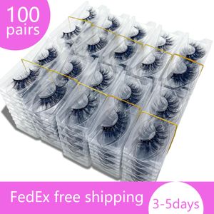 Partihandel 100pairs Makeup Eyelash 3D Mink Lashes Fluffy Soft Wispy Volume Natural Long Cross False Eyelashs Reusable 240130