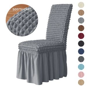 3D Seersucker Chair Cover Long Kjolstolskydd för matsal bröllop el bankett stretch spandex heminredning hög rygg 240124