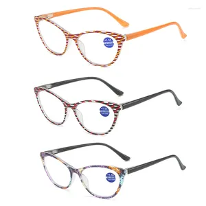 Solglasögon mode blommig läsglasögon för kvinnor 3 packar ultralätt kattögonläsare lladies blommor anti blå ljus glasögon styrka