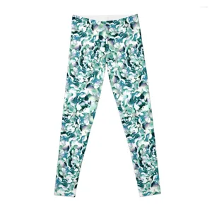 Active Pants White Teal Roses Leggings Gym Top Fleared Womens