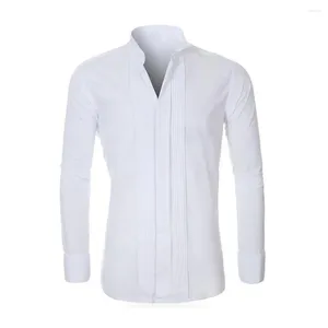 Camisas de vestido masculinas camisa formal elegante festa de casamento com gravata borboleta manga longa lapela botão-up padrinhos traje cor sólida noivo