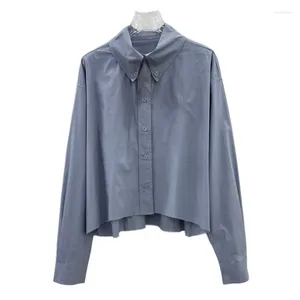 Blusas femininas camisa casaco lapela curto versão slim fit cor sólida design single-breasted para conforto primavera/verão 2024
