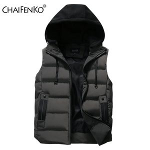 CHAIFENKO Mens Vest Jacket Winter Waterproof Warm Sleeveless Men Jacket Fashion Hooded Casual Vest Men Autumn Thicken Waistcoat 240118