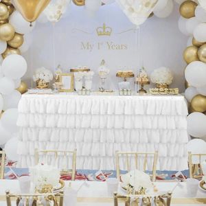 テーブルスカートチュールチュートテーブルクロス5ティアホワイトピンクの食器装飾結婚式の誕生日ベビーシャワーラマダンパーティーの装飾