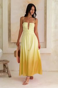Tatlı gradyan çiçek leke patchwork maxi elbise kadınlar için seksi omuz kapalı tiedye v boyun askı vestido bayan tatil elbisesi 2024 240124