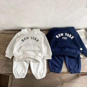 2PCS Ins Style Frühling Und Herbst Jungen und mädchen Baby Sport Anzug Kleidung Sets Baumwolle Mit Kapuze Schweiß Hosen 240127