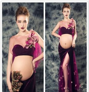 Maternity Gown Lace Flower fairy Dress Studio Maternity Pography Props Pregnant Women Purple Dresses Po Shoot2613840