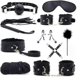 Kit BDSM Sex Bondage, 10 peças de brinquedos de contenção de couro com algemas, colarinho e punhos de tornozelo para adultos e casais, para delícias sensuais e aventuras provocantes