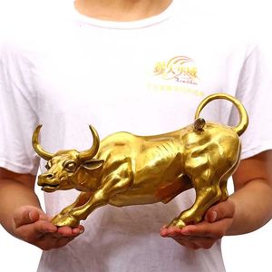 Латунная скульптура быка на Уолл-стрит, медная корова, статуя талисмана, украшение для офиса, изысканные поделки, бизнес-подарок 240123
