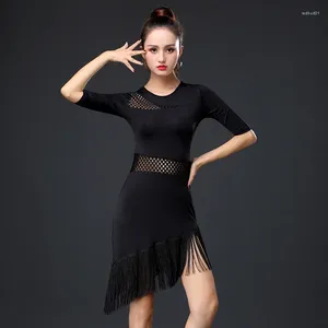 Palco desgaste roupas de dança latina adulto borla vestido profissional high-end competição cha performance franja saia