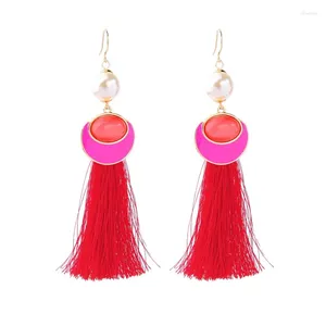 Brincos pendurados preço em massa vermelho algodão borla franja 2024 étnico rosa esmalte longo gota para mulheres jóias