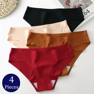 Women's Panties TrowBridge 4PCS/Set Solid Colors Breathable Seamless Underwear Silk Satin Sexy Panty Thin Cozy Lingerie