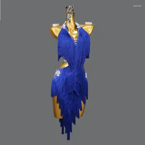 Scene Wear Blue Professional Latin Dance Competition Fringe Kort kjolar Sexiga kvinnor Performance Clothes Ballroom Practice Costume