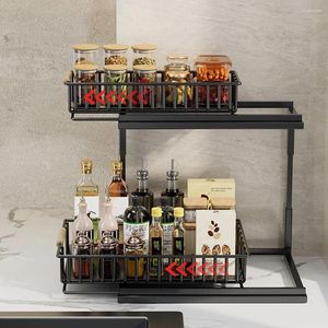 Kitchen Storage 2 Tier Shelf Under Sink Organizer Pull-Out Cabinet Spice Rack Bathroom Racks Multifunctional