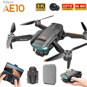 DRONES AE10 MINI GPS DRONE 8K Profesional 90度調整可能なデュアルHDカメラRCヘリコプターWiFiブラシレスモータープレーンQuadcopter YQ240213