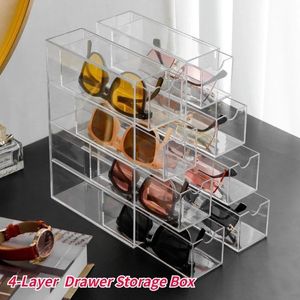 4layer Plastic Drawer Storage Box Transparent Dustproof Sunglasses Cosmetic Desktop Stationery Rack Kitchen 240130