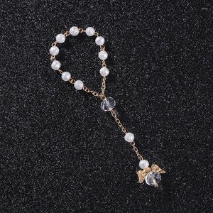 Link Bracelets KOMi Pearl Rose Bead Bracelet Religion Jesus Little Angel Rosary Christianity European Alloy Jewelry R-163