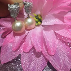 Stud Earrings Pair Of Huge 12-13mm Freshwater Round Pink Pearl Earring