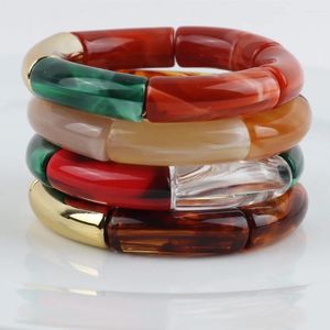 Charm Bracelets Trendy Bamboo Acrylic For Women Bohemia Resin Stretched Tube Beads Cuff Set Bangle Jewelry Gift