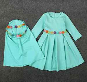 Two sets Traditional Flower Kids clothing Fashion Child Abaya Muslim Girl dress jilba abaya islamic Children hijab dresses5173179