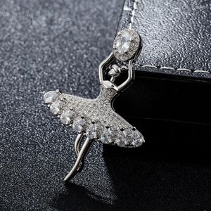 Broches farlena jóias delicada bailarina menina broche para mulheres vestido cachecol pinos moda micro-incrustado zircão cristal