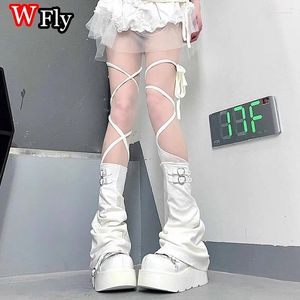 Kvinnors strumpor Sommar Autumn Leg Warmers Buckle Y2K Spice Girl Punk Gothic Harajuku Warmer Subculture Fishnet Strumpor