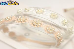 Wecute Korean Kids Girls Hair Accessories Spädbarn Nyfödda Baby Band Lace Pearl Full Moon Princess Födelsedagspresenter Huvudbonad6819525