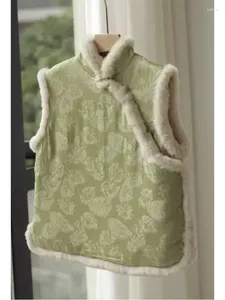 Gilet da donna ispessito e velluto Gilet stampato in peluche stile cinese Top da donna Abiti invernali Cappotto corto senza maniche caldo