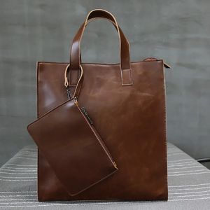 Vinatge Leather Mens Shoulder Bag stora kapacitet Män handväska Fashion Business Portfölj manlig axel Messenger Bag Bolso 240130