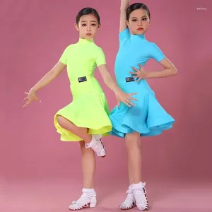 Stage Wear 2024 Latin Dance Competition Dresses For Girls Short Sleeve Tops Skirts Performance Costumes DN8232