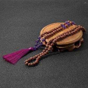 Pendant Necklaces OAIITE Jewelry Vintage Amethyst Necklace For Women Buddhist Prayer Bodhi Beaded Handmade Fringe Sweater Chain Gift