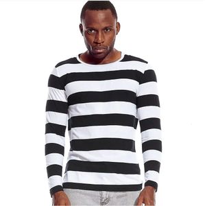 T-shirt a righe T-shirt a maniche lunghe per uomo Girocollo da uomo a righe per il tempo libero Casual Rosso Bianco Cos Cosplay Festa in costume di Halloween 240118