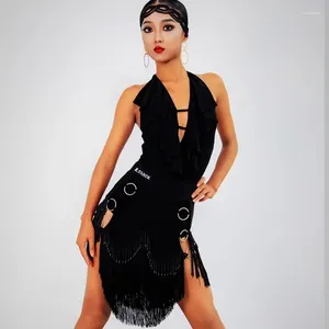 Stage Wear Latin Dance Costumes For Women Sexy Backless Top Pearl Fringed Skirt Suit Adult Chacha Rumba Tango Dress DQS11044