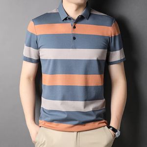 Camisas polo masculinas de verão com manga curta listras de negócios imprimir tops casuais moda esporte wear camisetas de grandes dimensões homem roupas 240123