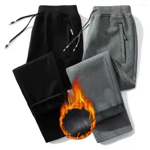 Calças masculinas inverno homens sweatpants cor sólida velo elástico cintura grossa esportes tornozelo-banded para uso diário