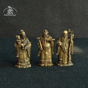 Vintage Bronze Taoism Three Gods of Blessing Wealth Longevity Staty Pure Copper Buddha Figurines Ornament Feng Shui Home Decor 240202