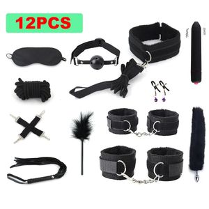 7/10/12 PCS bondage kit bdsm läder bondage set återhållsamhetssatser vuxna spel erotiska sexleksaker för kvinnor par slav handbojor 240129